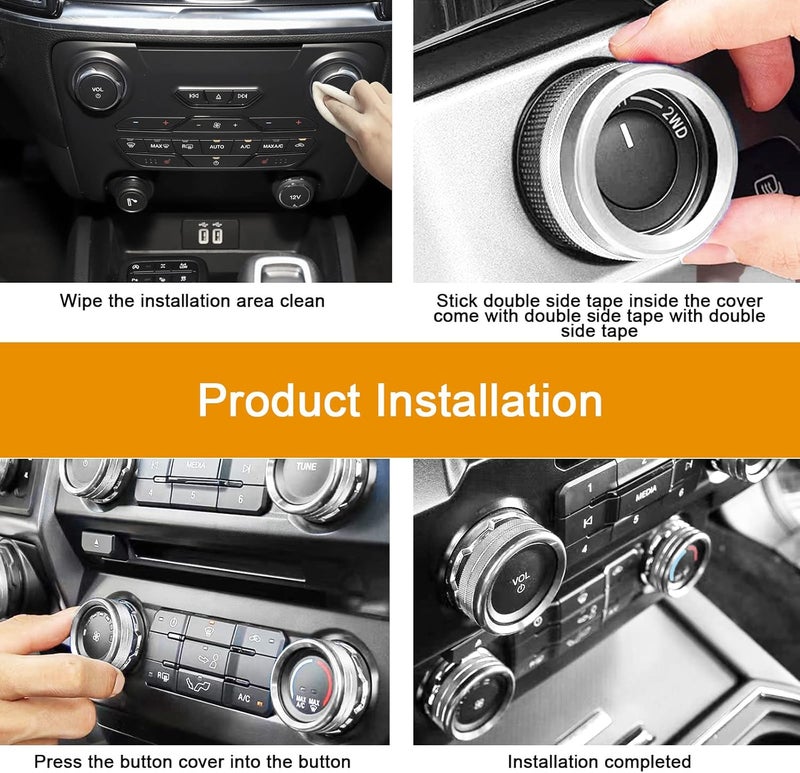 RBOKO 4PCS Accessories Air Conditioner AUTO Switch CD Button Knob Covers Aluminum Alloy Audio CD Knob Ring, Compatible with Toyota Tacoma 2023 2022 2021 2020 2019 2018 2017 2016 (Silver) - Image 3